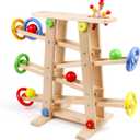 Wooden Wooden Race Track Toddler Toys for 1-3, Wood Car Ramp Racer Toy Vehicle Set with 4 Balls & 5 Race Tracks, Great Educational Montessori Toys for Kids Boys Girls