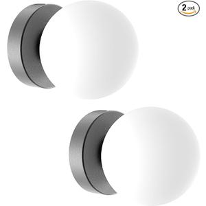 Aoceley Globe Wall Sconces Set of Two Black Sconces Mid Century Wall Light Globe Glass Brass Vintage Wall Light for Bathroom Bedroom Hallway Living Room(G9 Base)