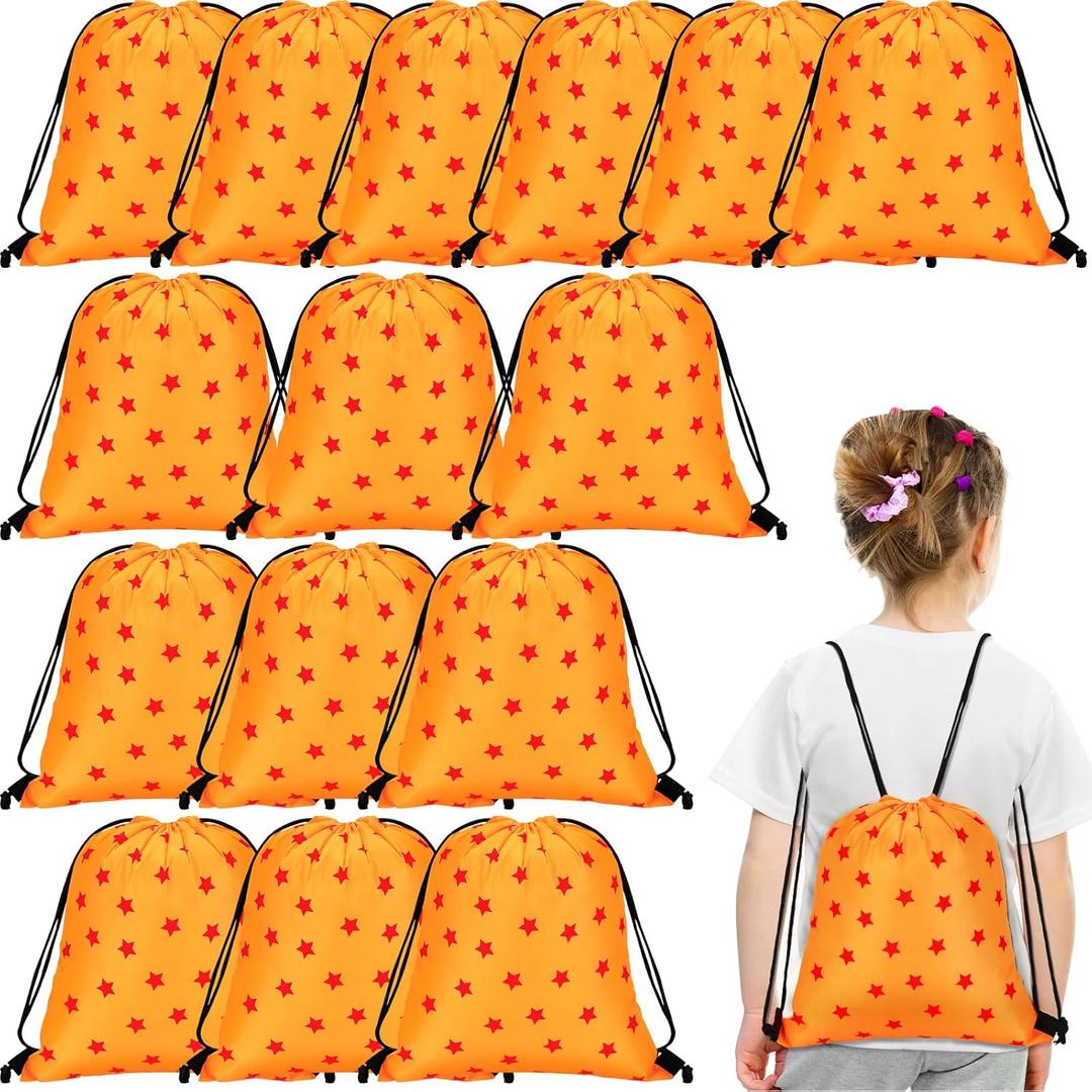24 Pack Birthday Party Favor Drawstring Bags Anime Theme Orange and Red Cartoon Candy Goodie Bags for Boys Girls Birthday Party Supplies