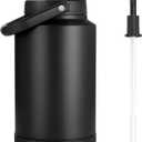 Sursip 1 Gallon Insulated Water Jug wtih Straw, Stainless Steel Large Sports one Gallon Water Bottle for Travel, Hiking, Camping 128 oz(Black)