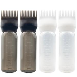 4 PCS Root Comb Applicator Bottle, Oiling & Dye Shampoos Hair Salons - 6oz (2blk+2wh)