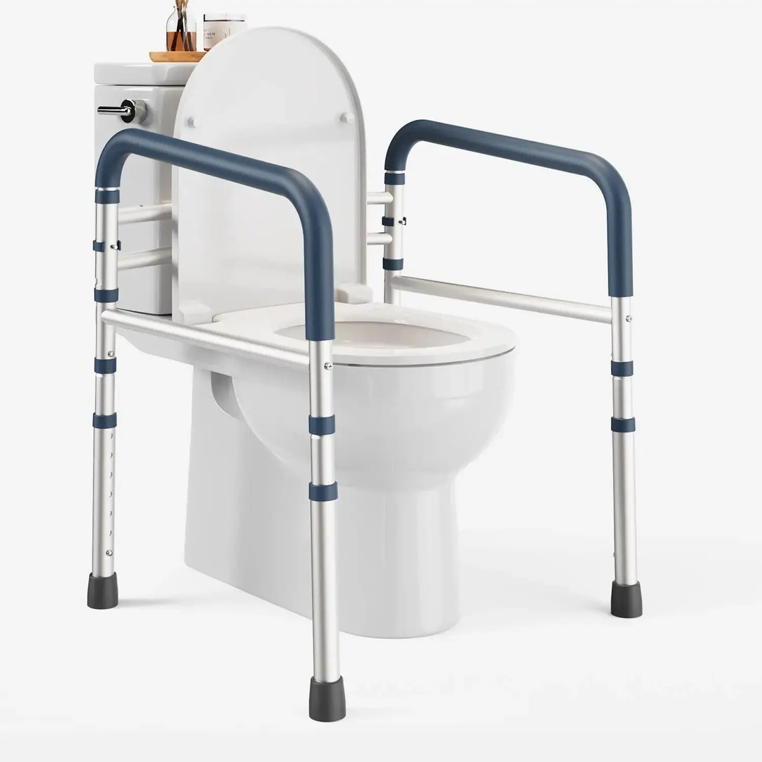 PELEGON Toilet Safety Rails (350 lb) - Adjustable Toilet Safety Frame & Rails, Toilet Safety Rail for Elderly Adults, Toilet Handles for Seniors, Toilet Bars for Elderly, Disabled & Handicap - Grey