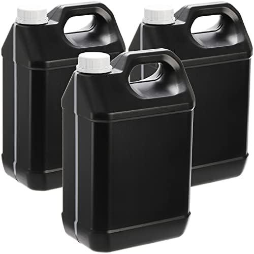 Hacaroa 3 Pack Plastic Engine Oil Jugs with Lid, 1 Gallon F-style Storage Container with Ergonomic Handle, Black Empty HDPE Bottle Jug for Motor Oil, Bleach, Detergent, Lubricant