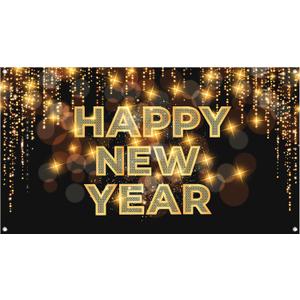 KatchOn, XtraLarge Happy New Year Banner - 72 x 44 Inch | Happy New Year Backdrop for New Years Decorations 2026 | NYE Eve Banner for NYE Decorations 2026 | New Years Eve Party Supplies 2026 (Glitter Black)
