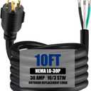 Kanayu 10 ft 10 Awg 3 Prong Replacement Power Cord Compatible with Nema L6-30p, 30 Amp 250v Welder Extension Cord with Open End for Welder Garage Heater Air Compressor, Etl Listed