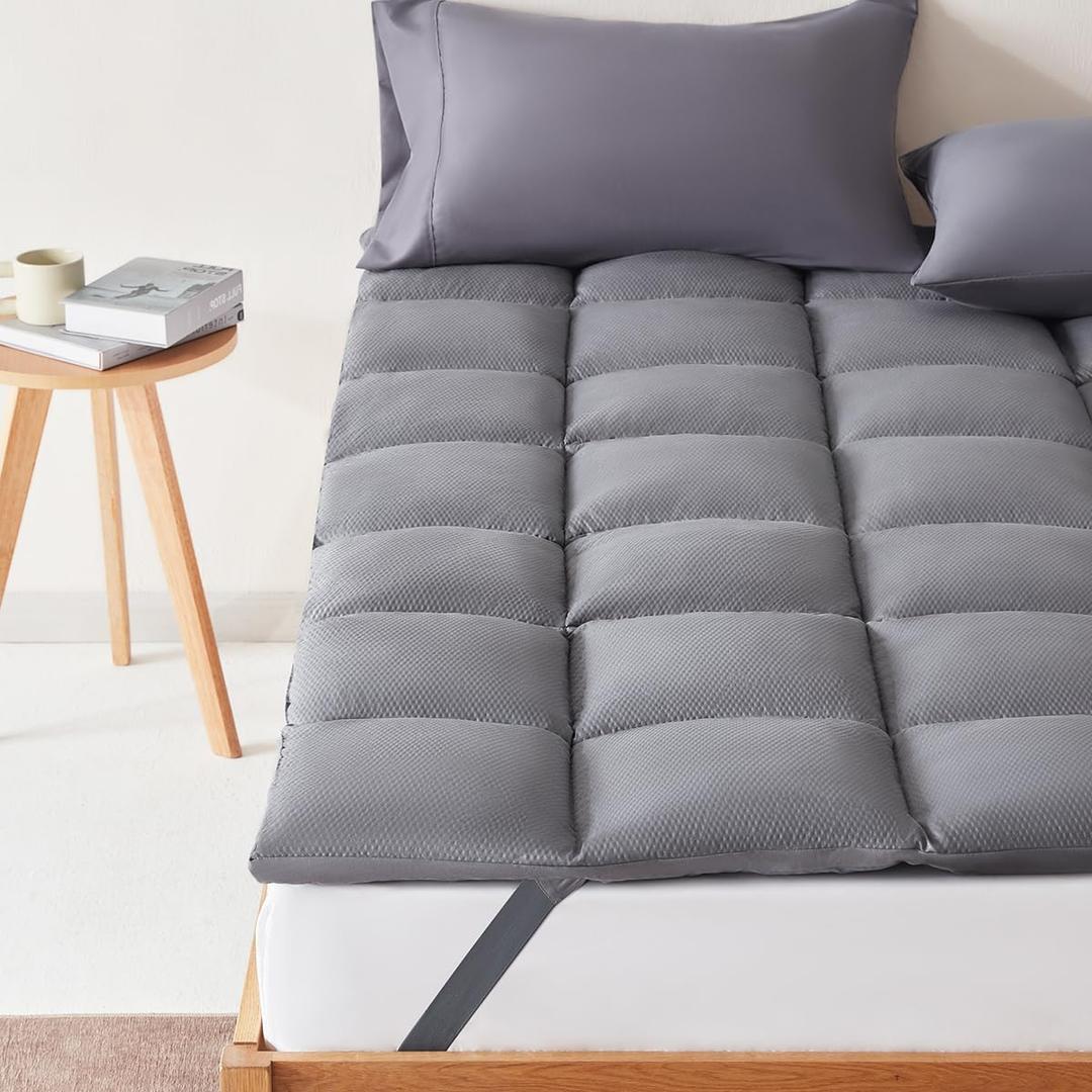 SLEEP ZONE Cooling Mattress Topper Twin Size Quilted Fitted Mattress Pad Cover, Soft Fluffy Down Alternative Pillow Top Bed Topper Deep Pocket 8-21 Inch (Grey, Twin) (Twin Standard Version)