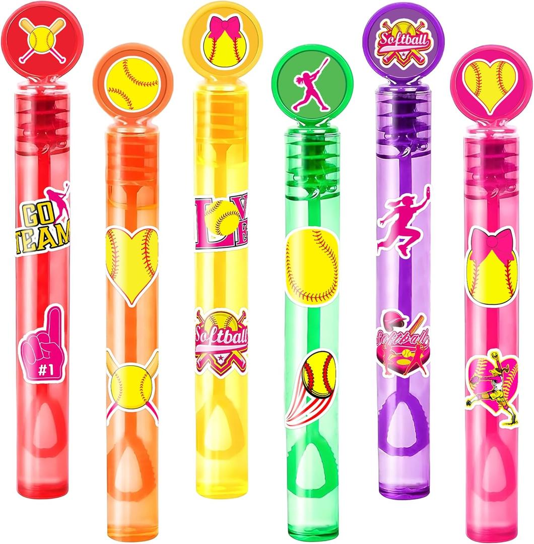 24PCS Softball DIY Bubble Wands with 96PCS Stickers - Party Favor for Goodie Bags, Pinata Stuffers, Mini Bubble Bulk Birthday Supplies, Toys Gifts, Class Prizes for Toddlers, Boys & Girls