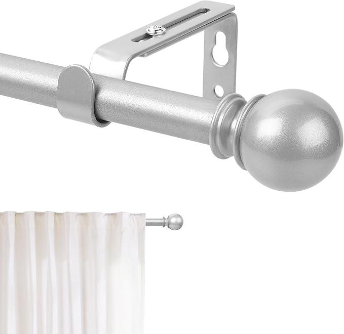 Silver Curtain Rod for Windows 28 to 48 Inch, 5/8 Inch Diameter Adjustable Curtain Rods With Brackets, Heavy Duty Easy to Install Curtain Rods for Bedroom, Outdoor Curtain Rod for Patio