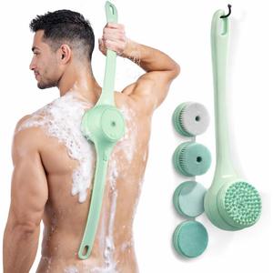 ME JO Electric Body Brush Back Scrubber for Shower | Massaging Spin Brush | 5 Replacement Heads | Waterproof | Rechargeable |Shower Back Scrubber for Men Women | Exfoliating Bath Brush(Green)