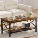 Rectangle Coffee Tables for Living Room, Wood Rectangular Coffee Table, 2 Tier Industrial Modern Center Table with Thickened Tabletop and Metal Frame, 40 inch Long (Rustic Brown)