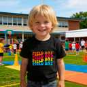 HELLO MEOW Field Day Shirts for Kids with Cute Graphic Crewneck Cotton T-Shirt for Boys & Girls (5-8 Years) (US, Age, 6 Years, 7 Years, Black Rainbow Font)