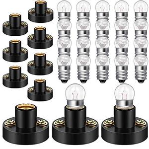 Honoson 30 Pieces E10 Screw Mini Bulbs Warm White Light and E10 Mini Screw Type Bulb Socket Black Plastic Bulbs Holder for Student Experiment Lighting DIY Accessories, 1.5V, 0.3A