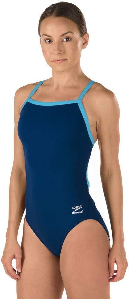 Speedo Women's Swimsuit One Piece Endurance+ Flyback Solid Adult Team Colors (38, Navy/Blue)