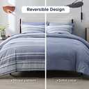 Bedsure Queen Comforter Set 7 Pieces, Blue Striped Bedding Set for All Seasons, Reversible, Cationic Dyeing Bed in a Bag with Comforter, Sheets, Pillowcases & Shams