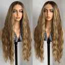 30 inch 134 Synthetic Front Lace Wig For Women Long Curly Wavy Heat-Resistant Glueless Wigs Natrural Hairline and Baby Hair for Daily Life(Brown-Blonde)