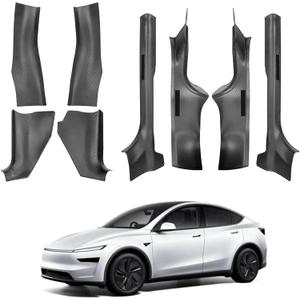 8PCS Door Sill Protector for Tesla Model Y Juniper 2025-2026, Carbon Fiber Pattern Entry Guard with Extended A&B&C Pillar Protection, Anti-Kick Waterproof PP Material Interior Scuff Plate Accessories