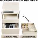 Jewelry Safe for Home with Drawers, Biometric Fingerprint Lock Box, Slide-Away Drawer for Handguns & Documents, Leather-Wrapped Watch Safe Organizer, Digital Keypad & Jewelry Tray, 14"W × 16.5"D