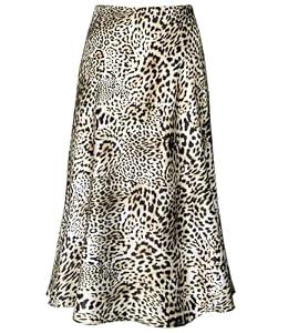 Modegal Women's Satin High Waist Hidden Elasticized Waistband Flared Casual A Line Midi Skirt (Cheetah, Small)