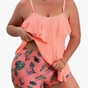 B2prity Women Plus Size Tankini Swimsuits Tummy Control Two Piece Bathing Suit Ruffled Flounce Swimwear with Shorts, Size XL