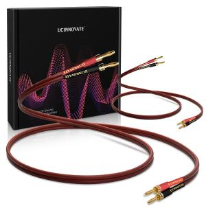 UCINNOVATE 2 Pack High-end Pure Copper HiFi OFC Speaker Wire Cable with Banana Plug, 3m Gold-Plated Banana Tip Plugs Male to Male 600 Strand 14 AWG for Audio Speaker HiFi System Home Theater (9.8FT)