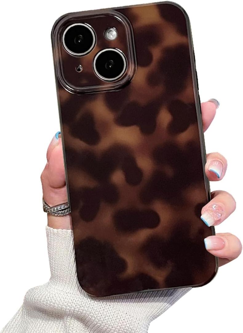 Cute Phone Case for iPhone 15 Plus/14 Plus Case Amber Leopard Full Camera Protective Slim Shockproof Aesthetic-Brown Amber
