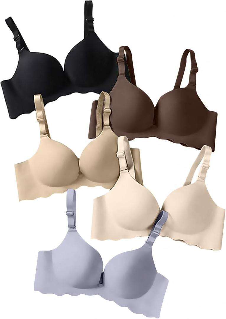 Pack of 5,Women Comfort No Wire Bras Seamless No Show Bra Pack (30A, Mkl-mix3)
