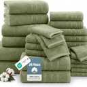24-Piece Luxury Bathroom Towel Sets 100% Cotton Bath Towel, 2 Bath Sheets, 2 Gym Towel, 2 Bath, 4 Fingertip, 6 Hand, 8 Washcloths, Highly Absorbent, Ideal for Spa, Hotel & Everyday Use Oil Green