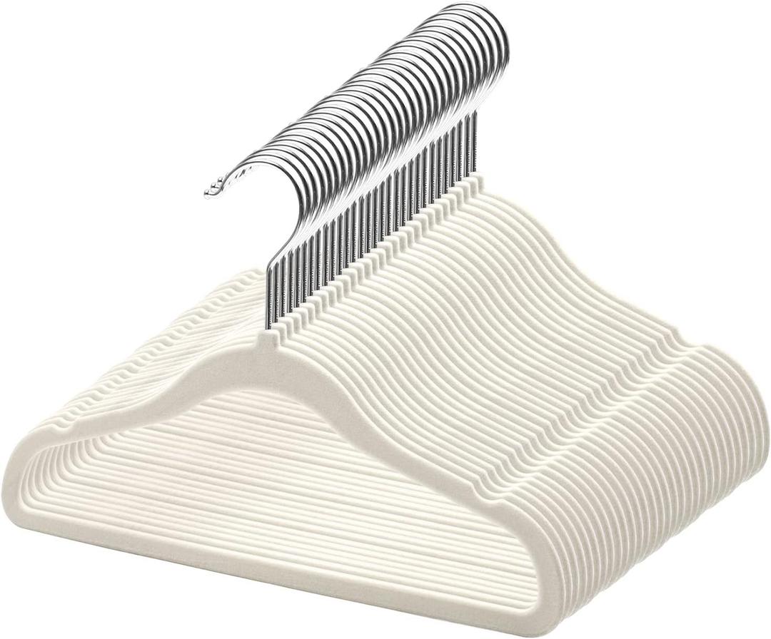 GoodtoU Kids Velvet Hangers, 30 Pack Baby Hangers for Closet Non Slip Velvet Clothes Hanger Coat Hangers for Toddler Children Infant Hanger (Ivory 30Pack)