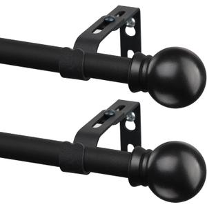2 Pack Black Curtain Rods for Windows 28 to 48 inch, 5/8 inch Small Cafe Window Curtain Rods, Short Drapery Rod for Bedroom Kitchen (Size30-50 Inch, Matte Black)