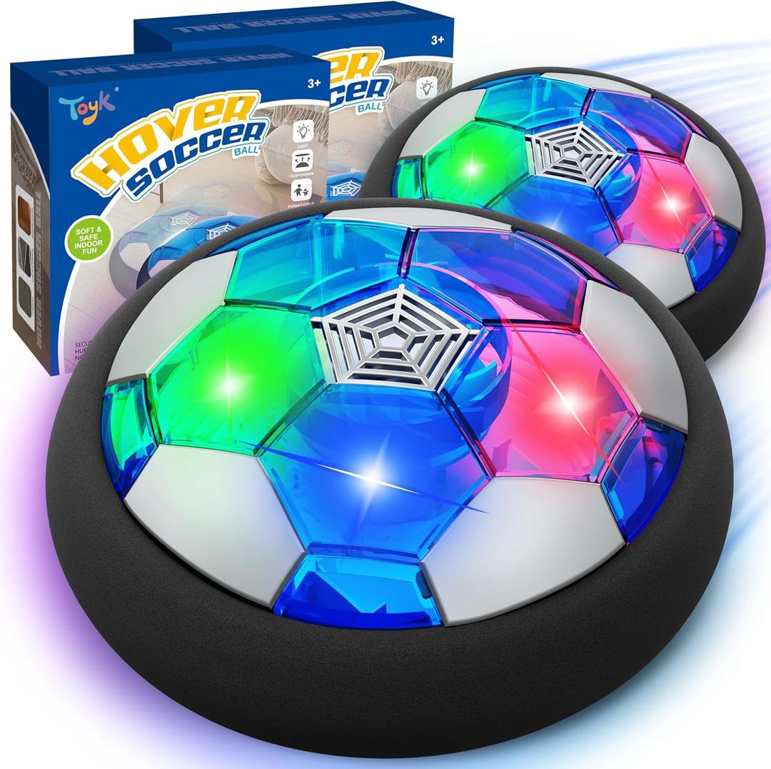 LED Hover Soccer Ball Boy Toys, Air Power Kids Training Ball Playing Football Indoor Outdoor Game, Birthday Gifts for Age 3 4 5 6 7 8-10 Years Old Boys Girls - Soccer (2PCS) (Blue+blue)