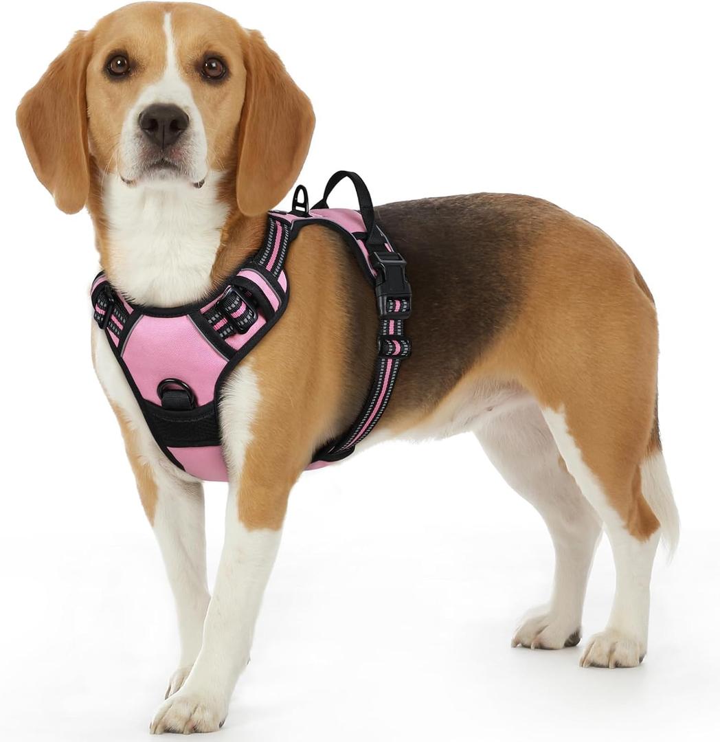 Eagloo Dog Harness Small Sized Dog, No Pull Service Vest with Reflective Strips and Control Handle, Adjustable and Comfortable for Walking, No Choke Pet Harness with 2 Metal Rings, Pink, S