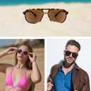 Square Reader Sunglasses for Men Women Double Bridge Pilot Full Lens Sun Reading Glasses UV400 Outdoor Driving, Tortoiseshell Frame + Brown Lens, +2.0