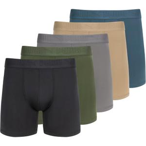 PUMA Mens 5 Pack Performance Boxer Briefs (Olive/Blue/Black)