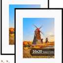 16x20 Metal Frames Set of 2, 16 x 20 Aluminum Photo Frames with 11x14 Mat - Sawtooth Hangers, Spring Clips for Wall Mounting Horizontal and Vertical(Black) (16x20 in, Metal Black)