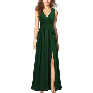 WOOSEA Women Sleeveless Deep V Neck Split Loose Sexy Plain Long Maxi Casual Dress (M)