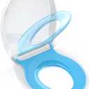 Potty Training Seat Built-in Toilet Seat, Round Toilet Seat 16.5inch with Baby Seat 2 in 1 Soft Close Quiet No Slapping, Magnetic Absorption, Easy Installation for Bottom Fixing ToiletWhite and Blue