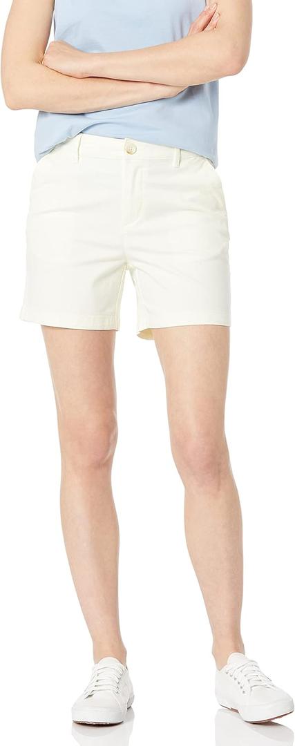 Amazon Essentials Women's Mid-Rise Slim-Fit 5 Inch Inseam Khaki Shorts (6, Cream)