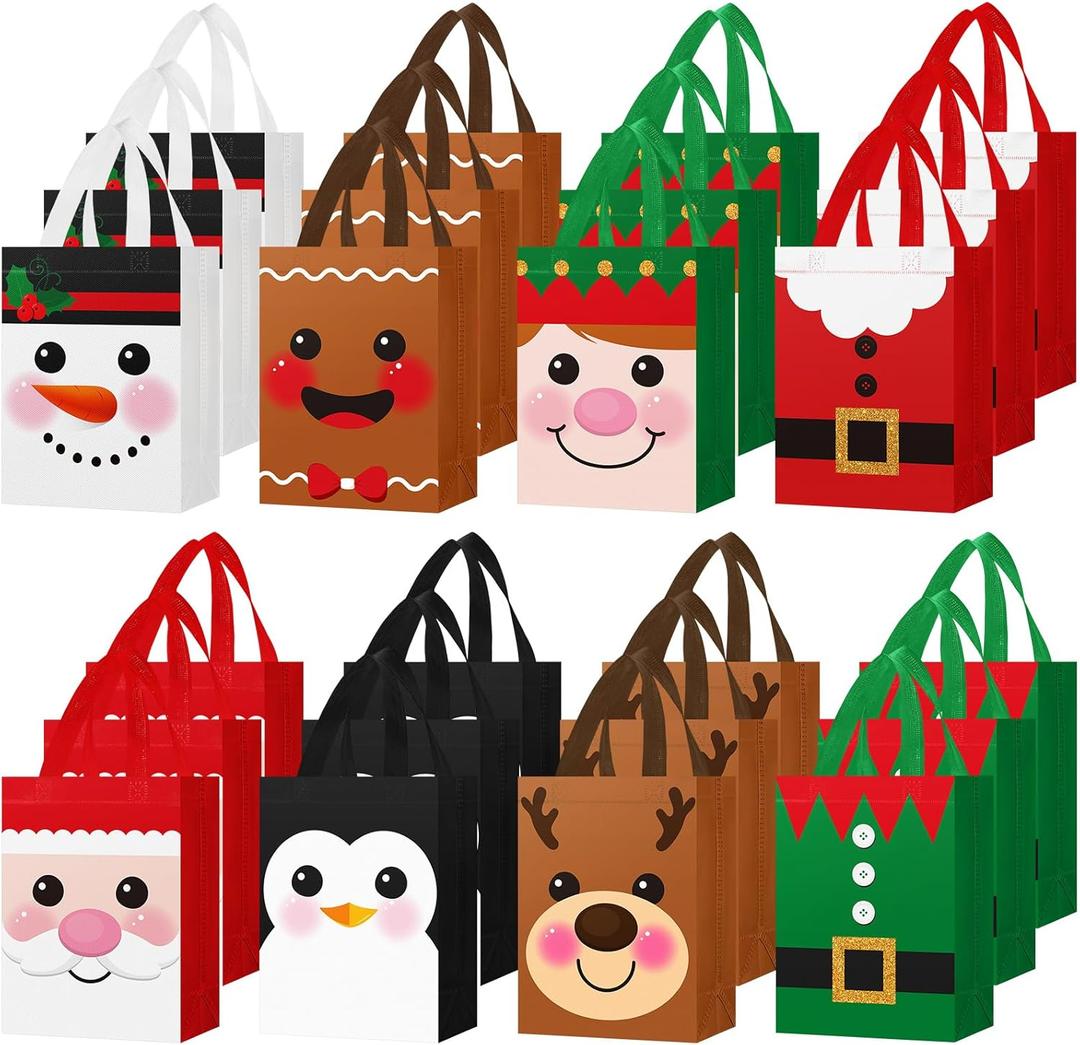 Clysee 24 Pcs Christmas Gift Bags with Handles 10 x 8 x 4 Inch Reusable Multifunctional Non Woven Christmas Gift Doll Bags Wrapping Xmas Party Favors for Holiday Xmas Gifts