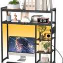 Aetheris Desktop Organizer Shelf, 30" Wooden Office Storage Rack with Outlets, Display Shelf Rack with Light Strip, 5 Tier Desktop Display Rac, Desk Shelf, Desk Hutch for Computer Monitor (Black)