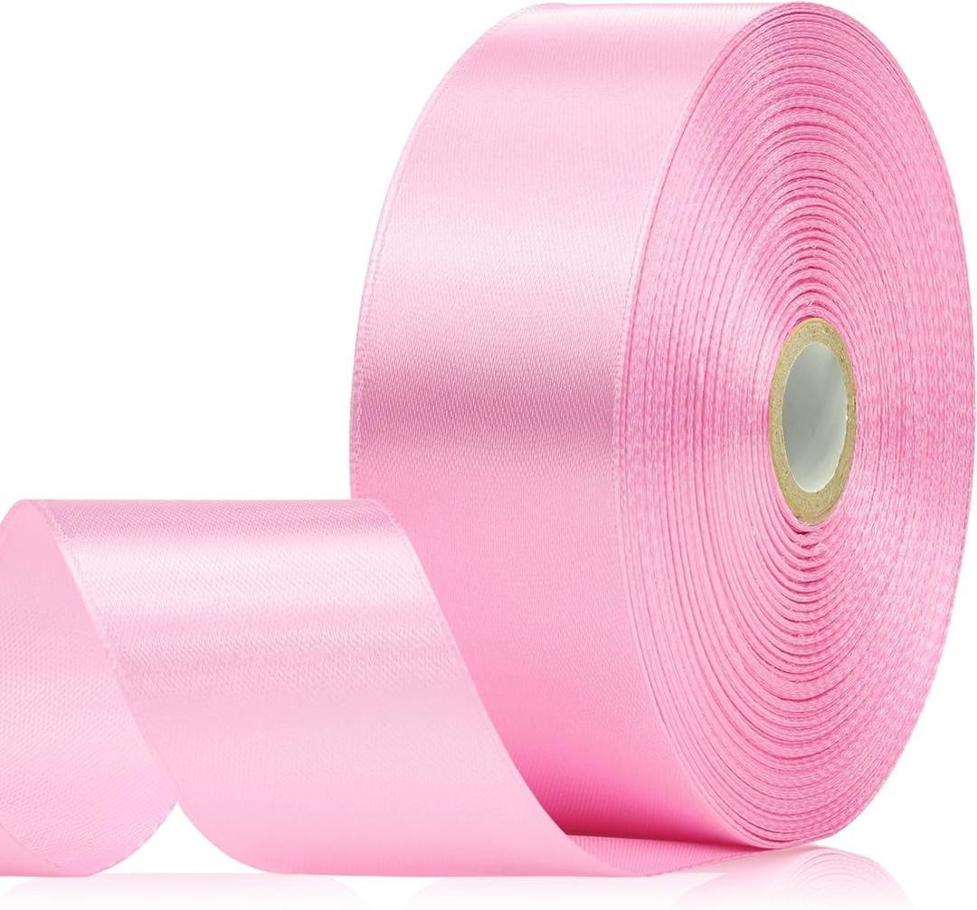 2 x 60 Yards Pink Satin Ribbon 1-1/2 Inch, Solid Polyester Fabric Ribbon for Gift Wrapping, Crafts, Flower Bouquet, Wedding, Festival, Christmas, Halloween