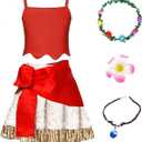 WonderBabe Girls Princess Costume Toddler Kids Theme Birthday Outfits Halloween Dress up Two-Pieces Crop Top Tassel Skirt Set (5-6 Years, Red)