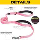Fida 6 FT Heavy Duty Dog Leash with 2 Comfortable Padded Handles, Traffic Handle & Advanced Easy Snap Hook, Reflective Walking Lead for Large, Medium & Small Breed, Pink