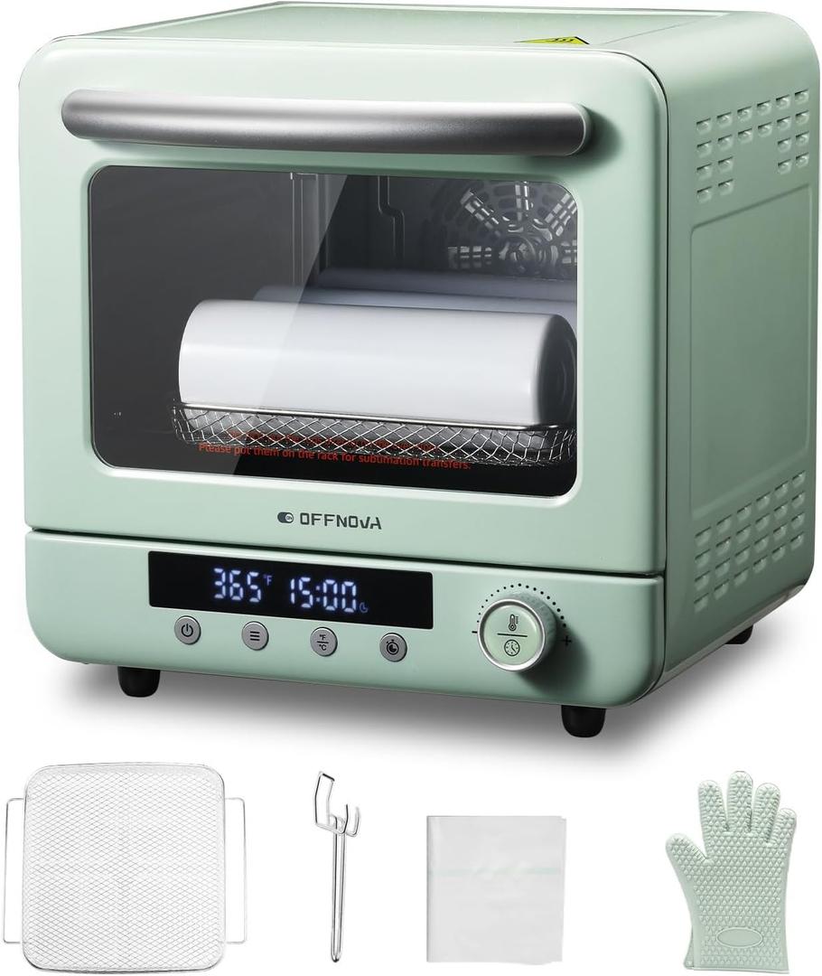 OFFNOVA Sublimation Oven Machine, 20L 110V 1250W Convection Oven for Sublimation Blanks Mugs Tumblers Cups Water Bottles Bulk Printing, with Oven Glove and Shrink Wrap, 14.4"D x 14.5"W x 17.3"H