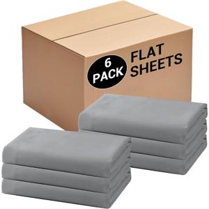 Bulk King Flat Sheets Only, 6 Pack Quick Sort Top Bed Sheet, Color-Coded Label Threads, Wrinkle-Free Shrinkage Durable Microfiber Hotel Motel Airb&bs Essentials for Hosts (105"x102", Light Gray)