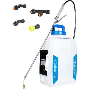 4 Gallon Garden Sprayer 18 V 2.0 Ah Battery Powered Backpack Sprayer for Spraying, Cleaning, Fertilizing 40-70 PSI Pump with Brass Handle & Multiple Nozzles & Battery Charger (16L White)