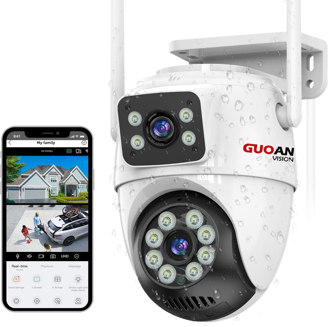 Security Camera Outdoor,6MP Dual LensWiFi Outside Camera for Home Security with Power Cord, 360 View, Auto Tracking, Human Detection, Color Night Vision, IP66 Waterproof, 24/7 Record, SD/Cloud (SJ1-Black)