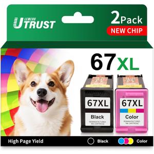 LEMERO UTRUST 67XL Ink Cartridge Black and Color Combo Pack Replacement for HP 67 67XL Printers Works with HP 2700 2700e 2755 2755e 2855e 2800e 2852e 2827e 4100e 4155e 4255e 6000 6055e 6455e (2 Pack)