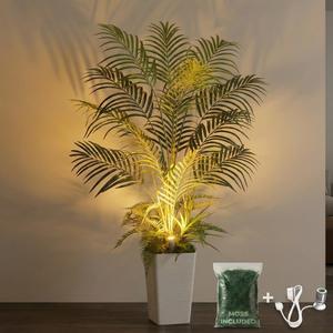 5FT Artificial Areca Palm Tree | USB Wired LED Spotlight, Tall White Planter, 3 Removable Grass Branches & Moss Included | Lifelike Fake Tropical Indoor Plant for Living Room Bedroom Office