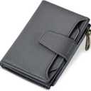 Small Wallet Women RFID Blocking Soft Leather Bifold Compact Card Holder Wallet for Women with Zipper Coin Pocket 4 ID Window (Dark Gray)