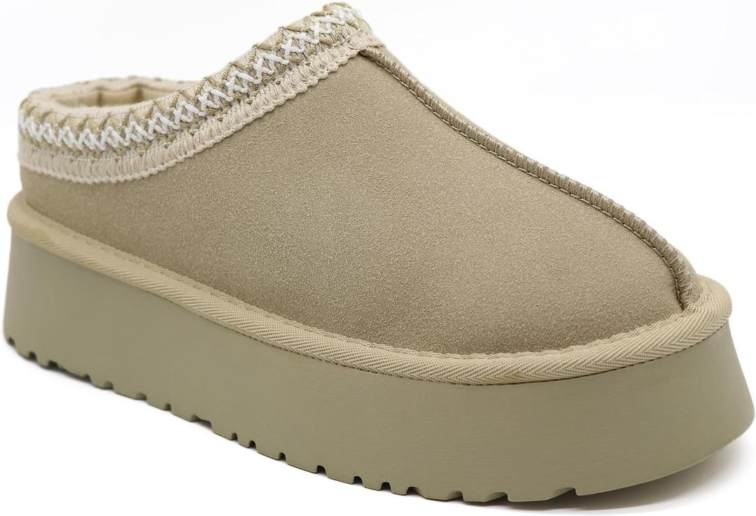 Women's Slippers Platform Mini Boots Short Ankle Boot,Fur Fleece Lined Platform Boots Anti-Slip Snow Slippers For Outdoor (7, Beige)